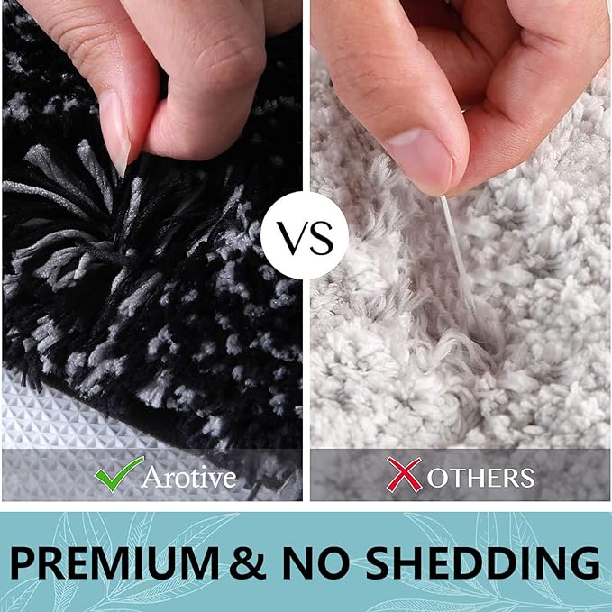 Arotive Microfiber Bathroom Rugs, Shaggy Soft and Absorbent Bath Rug, Non-Slip, Thick Plush Machine Washable Dry Bath Mats for Bathroom, Tub and Shower, 30x17, Black, Rectangular