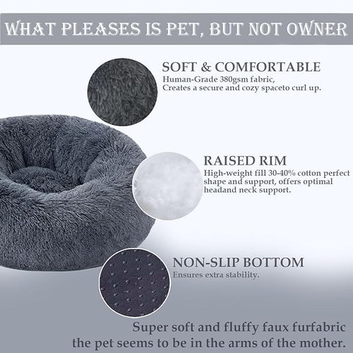 Aofast Calming Dog & Cat Bed for Extra Large Small Medium Sized Pet, Donut Washable Comfort Fluffy Warm Round Mat for Puppy Kitten, 8 Size Essentials Furniture Supplies Indoor