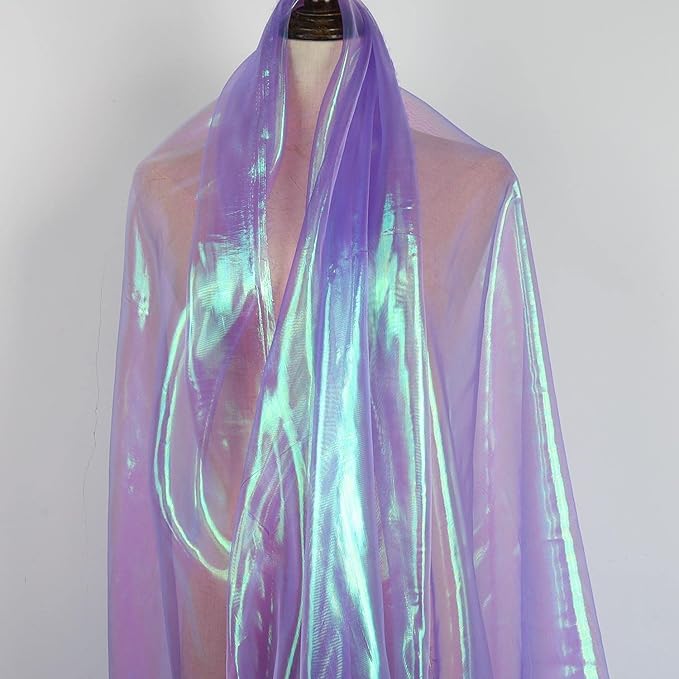 Sheer Iridescent Organza Fabric 58 Inches Wide - 10 Yards Precut - Shinny Wedding Party Decor Fairy Costume Voile Doll Clothes Sewing - Purple