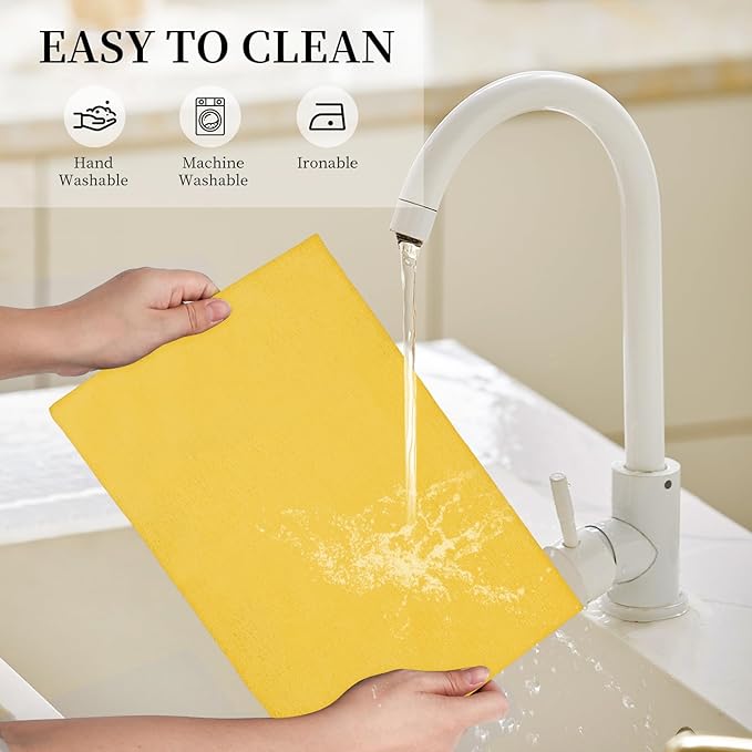 Placemats Set of 6 Linen Type Fabric Cloth Placemats, 19 x 13 Inch Double Layered Thick Wrinkle Free Heat Resistant Table Place, for Dining, Kitchen, Party (Yellow, 48 * 33cm)