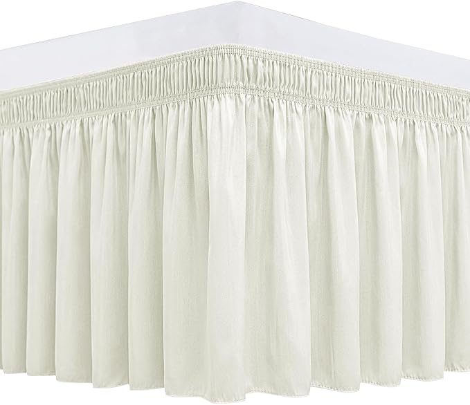 Biscaynebay Wrap Around Bed Skirts for Full & Full XL Beds Short Drop of 12", Ivory Adjustable Elastic Dust Ruffles Easy Fit Wrinkle Resistant Silky Luxurious Fabric Machine Washable