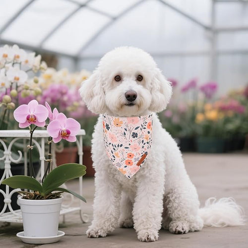 ADOGGYGO Floral Dog Bandana, Black Pink Flower Pet Scarf, Premium Durable Fabric, Cute Floral Bandanas for Small Dogs (Small)