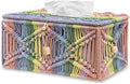 KaloKalo Handmade Tissue Box Cover Rectangle Decorative Macrame Boho Tissue Holder Cotton Rope Woven Napkin Facial Paper Organizer Bohemian Desk Storage Container with Buckle Wood Beads (Rainbow)