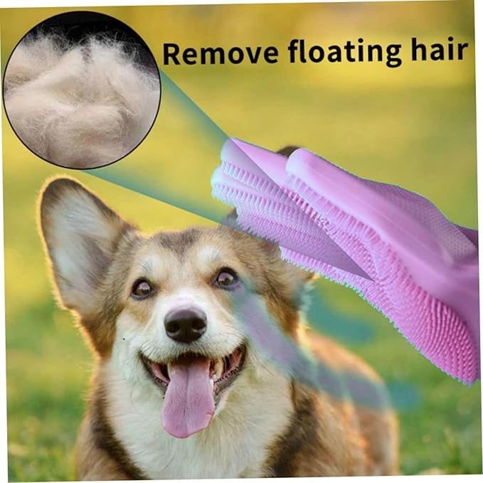 GALYNA Dog Washing Gloves, Pet Grooming Gloves with Soft Brushes, Bathing and Massaging for Dogs and Cats, Silicone Heat Resistant Cleaning Gloves with High-Density Teeth (Purple)