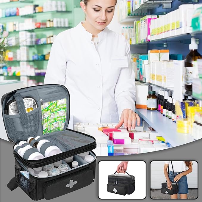 GDNasist Medicine Storage Bag, Medical Bag Pill Bottle Organizer for Emergency, Medicine Box Empty with Small Portable Pouch, First Aid Box for Travel and Home Storage