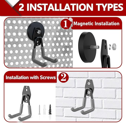 3-H Heavy Duty Magnet Garage Hooks 2 Pack, Large Strong Magnetic Hooks for Hanging Cordless Power Drill, Utility Magnetic Tool Holder for Metal Cabinet, Steel Pegboard, Toolbox, Garage(Orange)