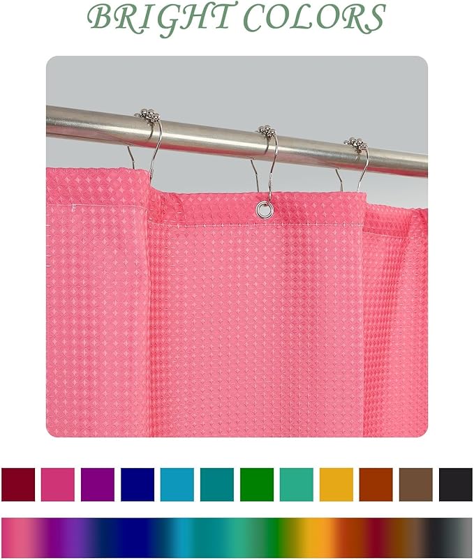 ggaimwf 72x72 Inch Solid Color Shower Curtain for Bathroom Waffle Bath Water Resistant Fabric Curtains Blush Pink Modern Thick Shower Stall Curtain with Metal Hooks