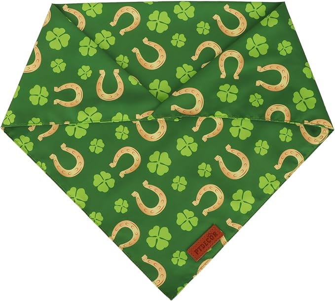 PTDECOR St. Patrick's Day Dog Bandana, Irish Reversible Pet Scarf, Premium Durable Fabric, Green Shamrock Donuts Pet Bandanas for Extra Large Dogs (X-Large)