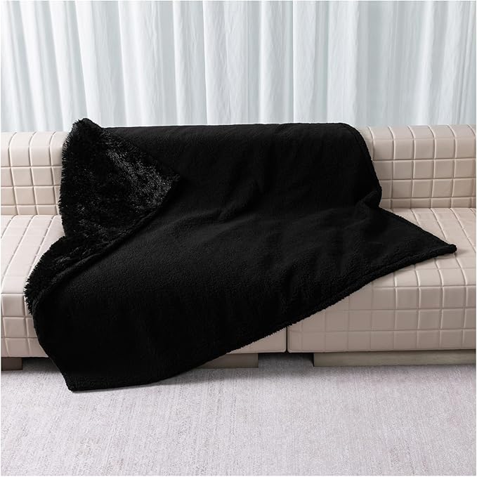 Maidewow Black Calming Pet Blankets for Dogs Waterproof Fluffy Dog Blanket Long Faux Fur Couch Bed Covers for Medium Doggie Kittens Winter Puppy Cover (Black,S-40x28in)