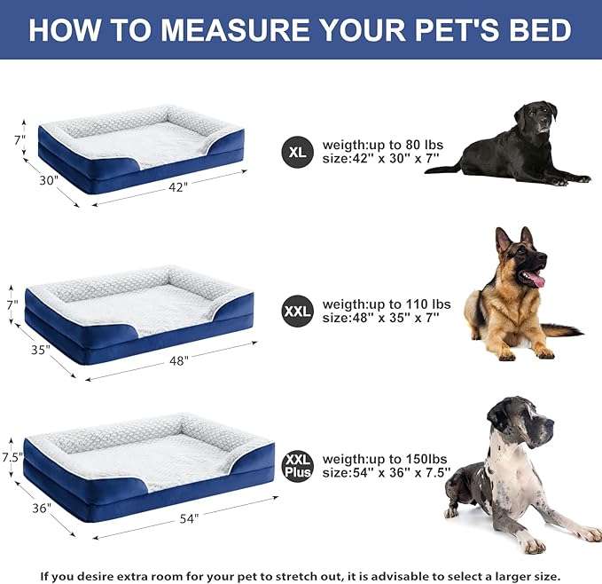 LEXTRO Orthopedic Dog Bed for Large Dogs, Egg Crate Foam Bed for Large Dogs, Equipped with Removable Waterproof Pillow Cover and Anti-Slip Bottom, Pet Bed