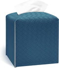 Tissue Box Cover Holder, PU Leather Tissue Box Cover with Braided Pattern, Square Tissue Holder with Bottom Belt, Modern Organizer for Bathroom, Car, Office, Tabletop (Ink Blue, 12 Braided Patterns)