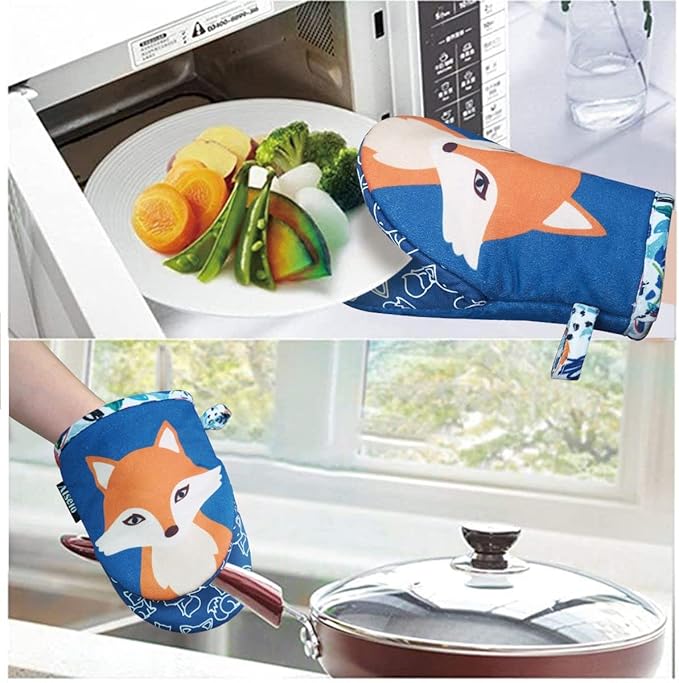 Mini Oven Mitts,2pk - Silicone Little Kitchen Gloves, Heat Resistant with Non-Slip Grip and Soft Quilted Cotton Lining for Safe Baking Cooking Barbecue (Navy, 2)