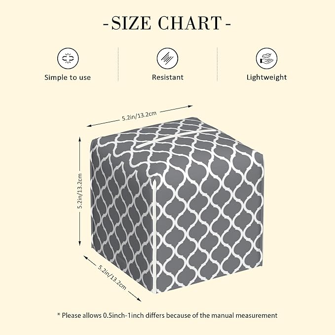 POIUBLE Tissue Box Holder Grey Quatrefoil Tissue Box Cover Square Leather Tissue Holder Organizer Portable Decorative Facial Paper Case for Home Office Bathroom Vanity Countertop