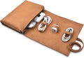 NUTUCH Leather Tech Pouch for Cables Chargers Phone | Tech Bag | Zipper Travel Accessory Pouch | Electronic Organizer Case Travel Bag (Tan)