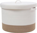Cottonphant 20" x 20" x 15" Extra Large Storage Basket with Lid, Cotton Rope Storage Baskets, Laundry Hamper, Cloth Bin, for Clothes Towels Blankets Pillows Storage in Living Room, White/Jute Bottom