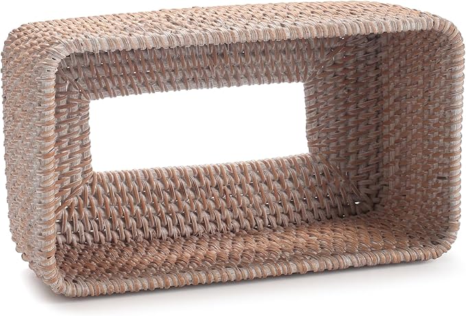 Rattan Tissue Box Cover, Rectangle Wicker Tissue Box Holder, Boho Tissue Box Cover for Living Room, Bathroom, Kitchen, Bedroom, 10.2 x 6.1 x 4.1 inch, Whitewash