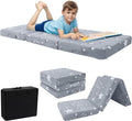 MeMoreCool Glow Star Kids Foldable Floor Mattress Mat with Carry Bag, 3-in-1 Tri-Fold Futon, Soft Plush Glow Cover, Portable for Travel, Grey 63x26 Inch