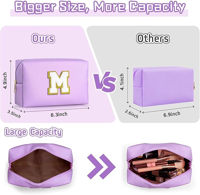 TOPEAST Preppy Makeup Bag, Small Cosmetic Travel Bags for Women, PU Leather Waterproof Toiletry Bag with Zipper, Personalized Birthday Gift for Women Girl, Preppy Gifts for Girl (Purple Y)