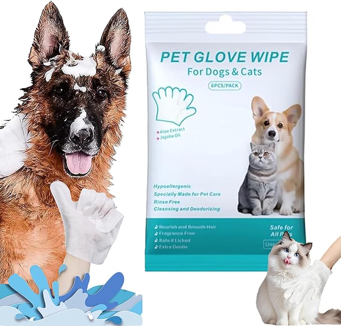 Dog Shampoo Mitts Pet Bath Wipes, Pet Cleaning Deodorizing Glove Wipes for Dogs & Cats,Fragrance-Free, Gentle Grooming Mittens for Sensitive Skin (1Pcs)