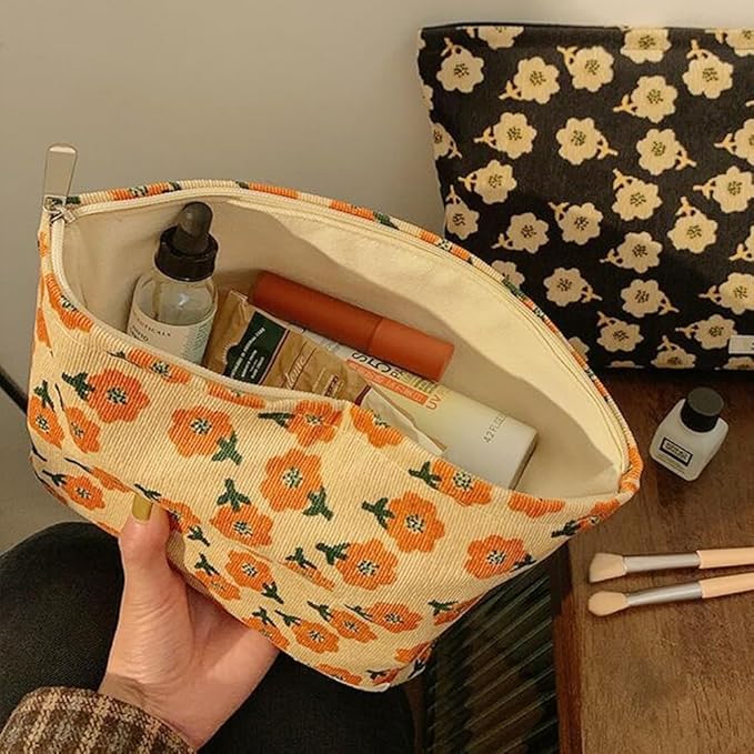 SxoSyo Cosmetic Bags for Women Makeup Bag Large Capacity Purse Travel Toiletry Zipper Storage Pouch Make up Brushes Organizer for Gifts (Black, Flower)