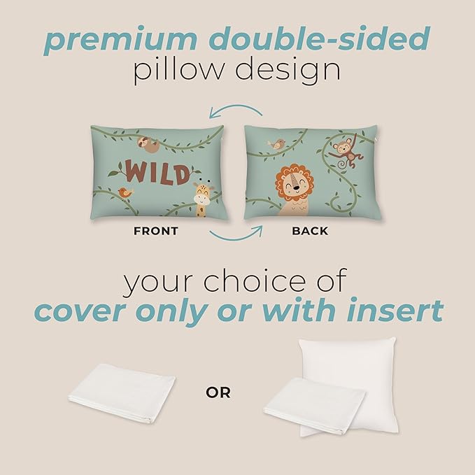 Kids Safari Throw Pillow - 14" x 20" - Double-Sided Printing - Cover Only - Kids Bedroom Accent Pillow - Nursery Decor - Printed in USA