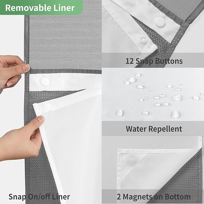 eachope Long No Hook Shower Curtain with Snap-in Fabric Liner Set,Grey Waffle Weave Shower Curtains for Bathroom,Hotel Luxury Decor Bathroom Curtain Set,Waterproof & Washable,71Wx80H