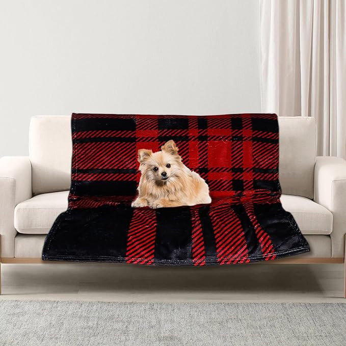 Gowyeg Premium Soft Dog Blanket Washable,43"x30" Cat Blanket for Indoor Cats Large Medium Small Dog Gifts Puppy Essentials (Red/Black)