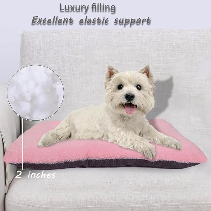 Dog Crate Bed Washable Dog Beds for XX-Small Dogs Deluxe Thick Faux Fur Fluffy Comfy Kennel Pad Anti-Slip Pet Sleeping Mat,Indoor Puppy Mattress Cat Kitten Cute Cushion Fit Crates 18 x 12 Inch,Pink