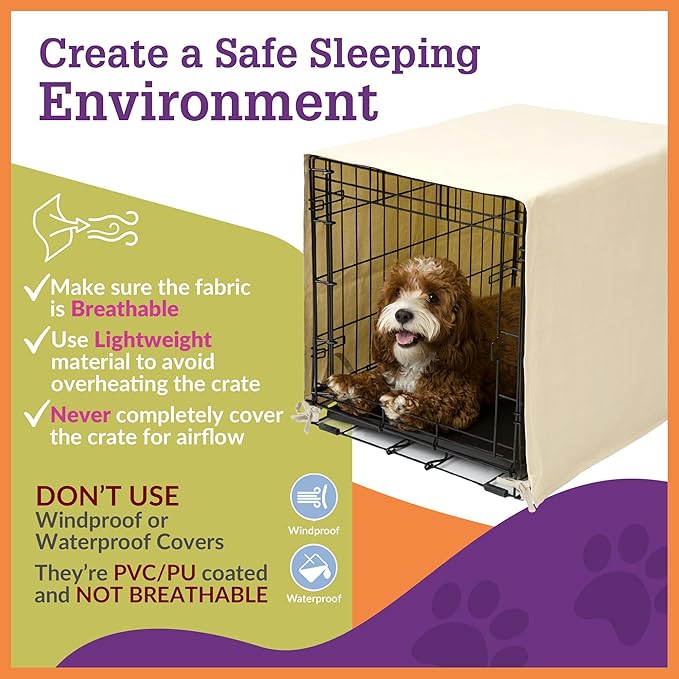 Pet Dreams Dog Crate Cover - Breathable Fabric Kennel Topper for Single-Door Crates, Fits iCrate Dog Cages 18, 24, 30, 36, 42, 48 Inches (Khaki, Medium, 30")