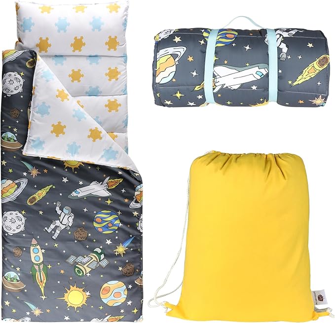 Hi Sprout Toddlers Nap Mat with Removable Pillow and Soft Blanket, Lightweight Daycare Preschool Kindergarten Sleeping Bag, Travel Slumber for Kids Girls Boys