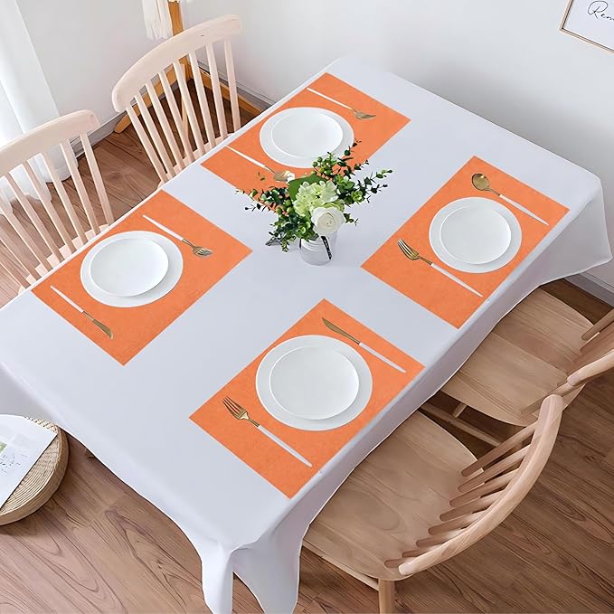 Placemats Set of 6 Linen Type Fabric Cloth Placemats, 19 x 13 Inch Double Layered Thick Wrinkle Free Heat Resistant Table Place, for Dining, Kitchen, Party (Orange, 48 * 33cm)