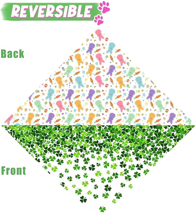 St. Patrick's Day Dog Bandana Reversible 2 Pack, St. Patricks Day Pet Bandanas for Dogs Lucky Shamrock Adjustable Triangle Holiday Scarves for Medium Large Extra Large Boy Girl Dogs