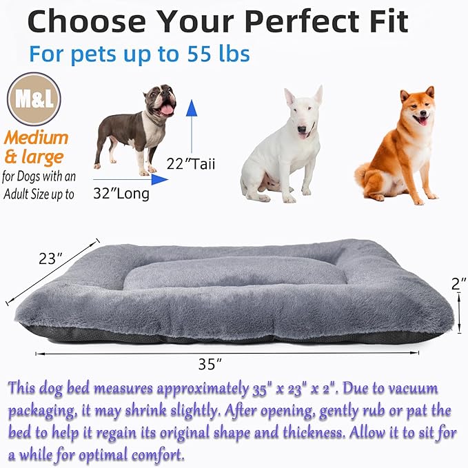 36 Inch Dog Crate Bed for Middle and Large Dogs,Ultra Soft Dog Beds for Crates 36 x 24 Washable with Anti-Slip,Comfy Fluffy Kennel Pad for Dogs Cozy Sleeping Mat,Dark Grey