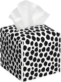Abstract Black Dots Tissue Box Cover Square,Tissue Box Holder with Belt Bottom,Stylish Leather Napkin Holder for Vanity Countertop,Nightstands,Office Desk,5.2"×5.2"×5.2"