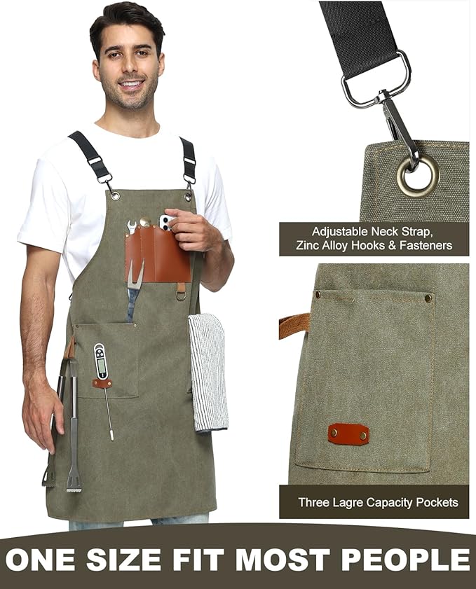 Kitchen Apron - 3 Large Pockets, Cross Back Apron With Adjustable Straps, Cooking Kitchen Chef Apron For Women And Men, Wear-Resistant & Easy To Clean.(Dark Green)