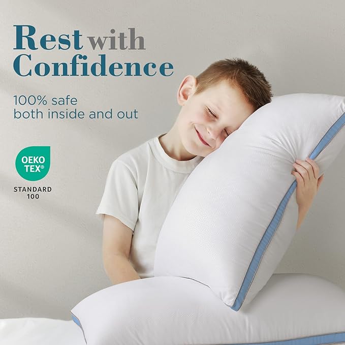 viewstar Pillows Queen Size Set of 2, Hotel Quality Cooling Down Alternative Gusseted Bed Pillows for Side, Back, or Stomach Sleepers, Light Blue
