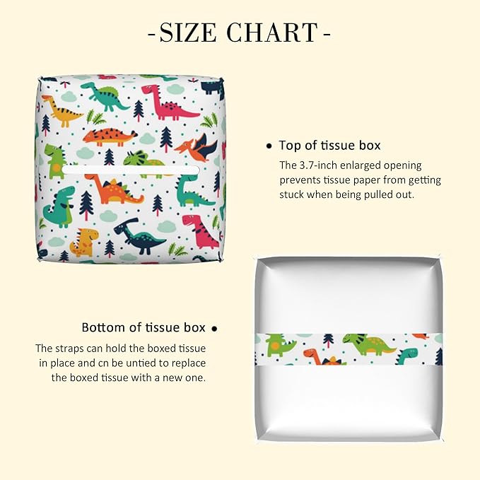 POIUBLE Leather Tissue Box Holder Cartoon Dinosaur Tissue Box Cover Square Waterproof Tissue Holder Organizer Modern Napkin Holder for Bedroom Dresser Night Stand Office Desk