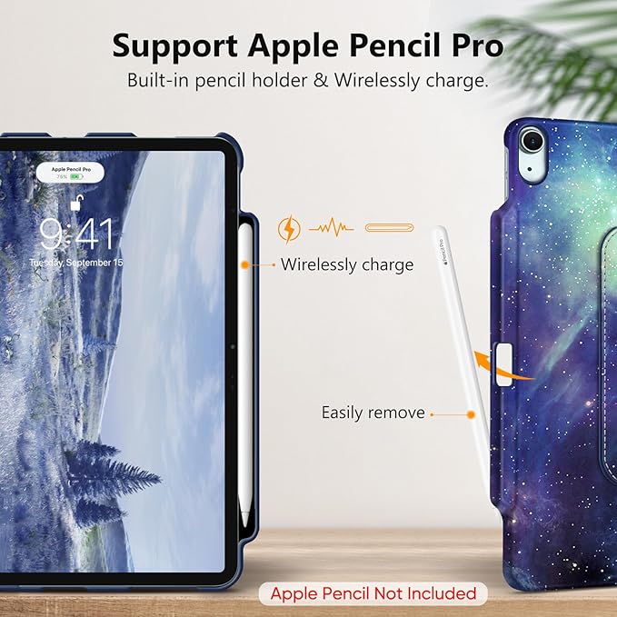 Fintie Rotating Case for iPad Air 13-inch (M3) 2025, (M2) 2024-360 Degree Swiveling Protective Stand Cover with Pencil Holder, Auto Wake/Sleep, Galaxy