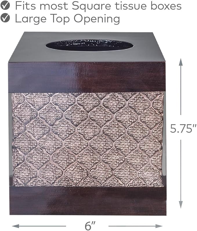 Dahlia Square Tissue Box Cover Square - Brown Tissue Box Holder Vessel - Decorative Tissue Holder for Bathroom - Elegant Brown Bathroom, Bedroom, Office Decor