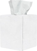 Tissue Box Cover, Cute Bleach White Linen Fabric Decorative Square Tissue Box Holder/Organizer for Bathroom Vanity Countertop/Office/Nightstand/Desk