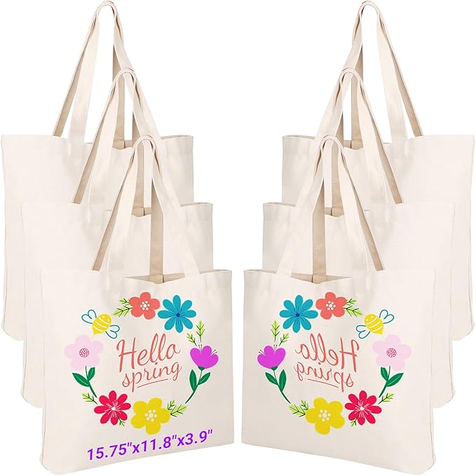 Segarty Small Canvas Tote Bag for Women, 6 Pack 15.75x11.8x3.9 Blank Canvas Tote Bags, Reusable Tote Bag with Natural Cotton and Shoulder Strap, Bulk for DIY, Grocery Shopping, Beach, Travel，Gift