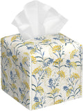 BLYKVGHQ Yellow Berries and Leaves Tissue Box Cover Square, Autumn Floral Tissue Box Holder with Bottom Belt Leather Facial Paper Organizer Dispenser for Bathroom Bedroom Dresser Night Stand Tabletop