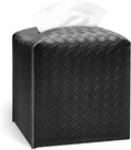 Tissue Box Cover Holder, PU Leather Tissue Box Cover with Braided Pattern, Square Tissue Holder with Bottom Belt, Modern Organizer for Bathroom, Car, Office, Tabletop(Black., 12 Braided Patterns)
