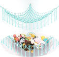 Stuffed Animal Hammock Corner, Hand-knitted Large Plushie Net Toy Hammock with Wooden Rings | Boho Cute Stuff Animal Storage for Nursery & Bedroom | Mesh Kids Toy Organizer Holder Nursery Room Decor