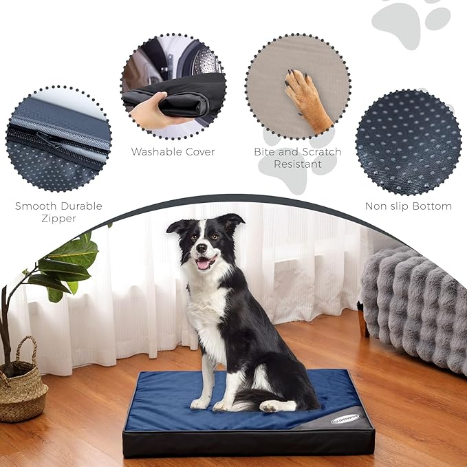 OUPEIWAWA Orthopedic Outdoor Waterproof Dog Beds for Medium Dogs, Washable Pet Bed with Egg Crate Foam Pet Bed Mat for Crate and Removable Oxford Fabric Cover,36"x 26", Navy