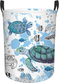 Sea Turtles Laundry Basket, Laundry Hamper Basket Ocean Theme Round Clothes Basket, 43L Collapsible Storage Organizer Bin with Handles for Toys, Gift for Chritsmas Thanksgiving 13.8x17.7in