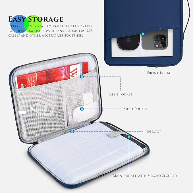 9-11 Inch Tablet Carrying Sleeve Case for Amazon Fire Max 11 2023/10.1" Fire HD 10 Plus Kids Pro,iPad 11th/Pro M5 M4/Air M3 M2 11"/Samsung Galaxy Tab S8 S7 11" 10.5" Protective Bag with Handle(Blue)