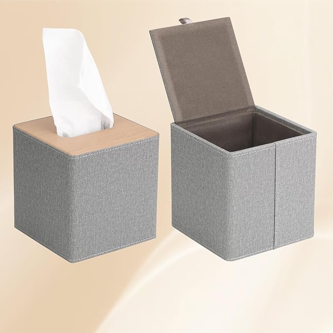 MOCHTERO Modern Square Tissue Box Cover, Decorative Bathroom Facial Tissue Holder,for Living Room, Car, Bedroom, Office,etc. (Grey)