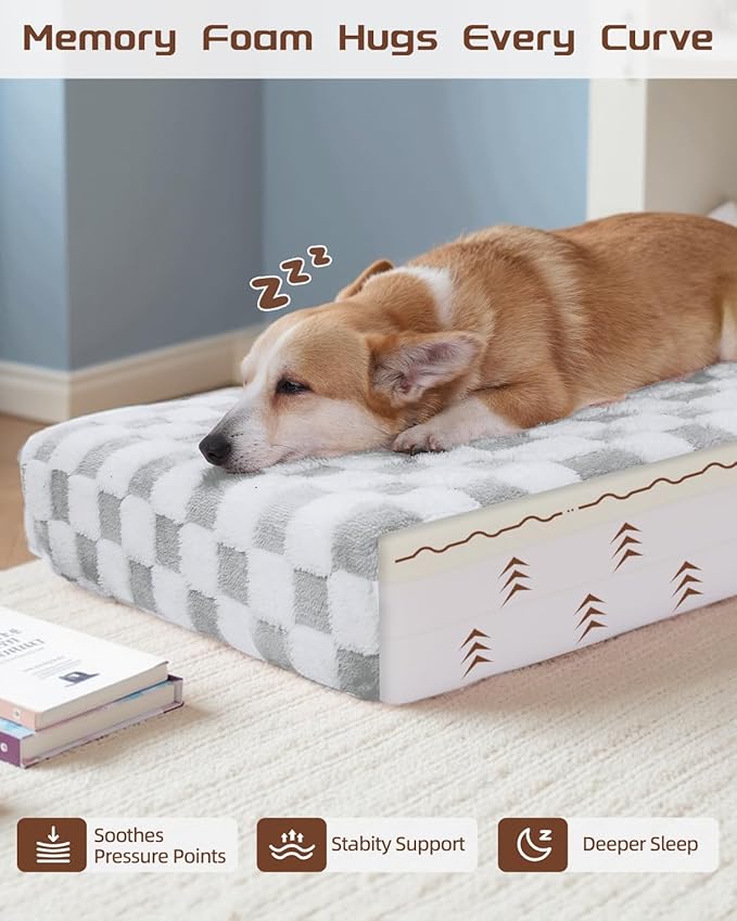 KSIIA Memory Foam Dog Bed Waterproof Large Dog Bed Orthopedic Crate Pad Supportive Crate Pads Soft Pet Mat for XXL Pet Mats with Removable Washable Cover & Non-Slip Bottom, 53 x 40 Inch, Pink