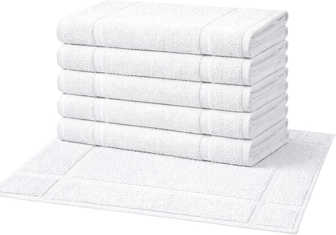 Pearl Linens Pack of 6 100% Cotton Bath Mat 20X30 inches, Soft & Absorbent Quick Dry Bathroom Mat Set, Not Bathroom Rugs, After Shower Mat, Bath Tub Mat, 687 GSM, Machine Washable, White